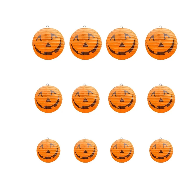 Halloween Hanging Paper Pumpkin Lanterns, Round Set of 12