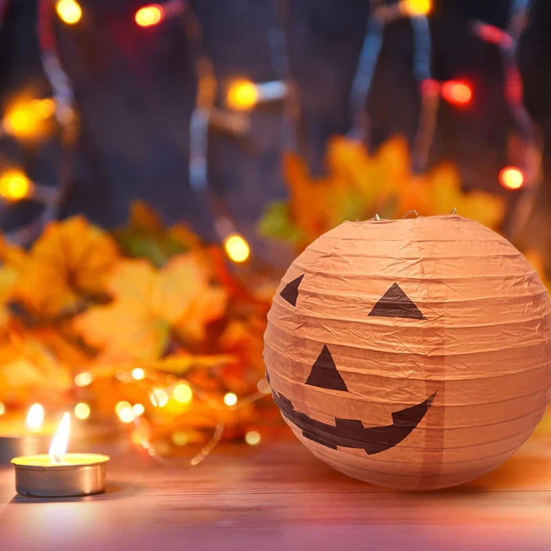 Halloween Hanging Paper Pumpkin Lanterns, Round Set of 12