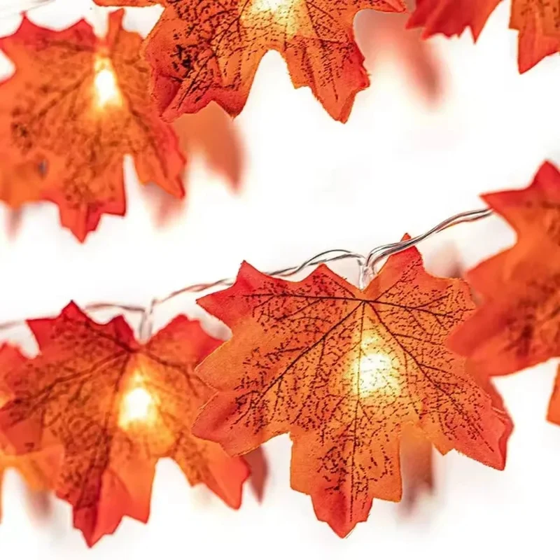 Halloween LED garden string lights with artificial maple leaves for fall decoration