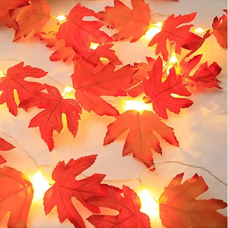 Halloween LED garden string lights with artificial maple leaves for fall decoration