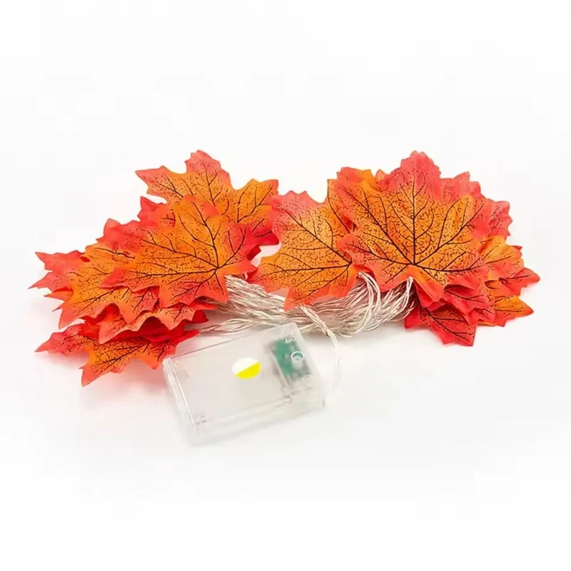 Halloween LED garden string lights with artificial maple leaves for fall decoration