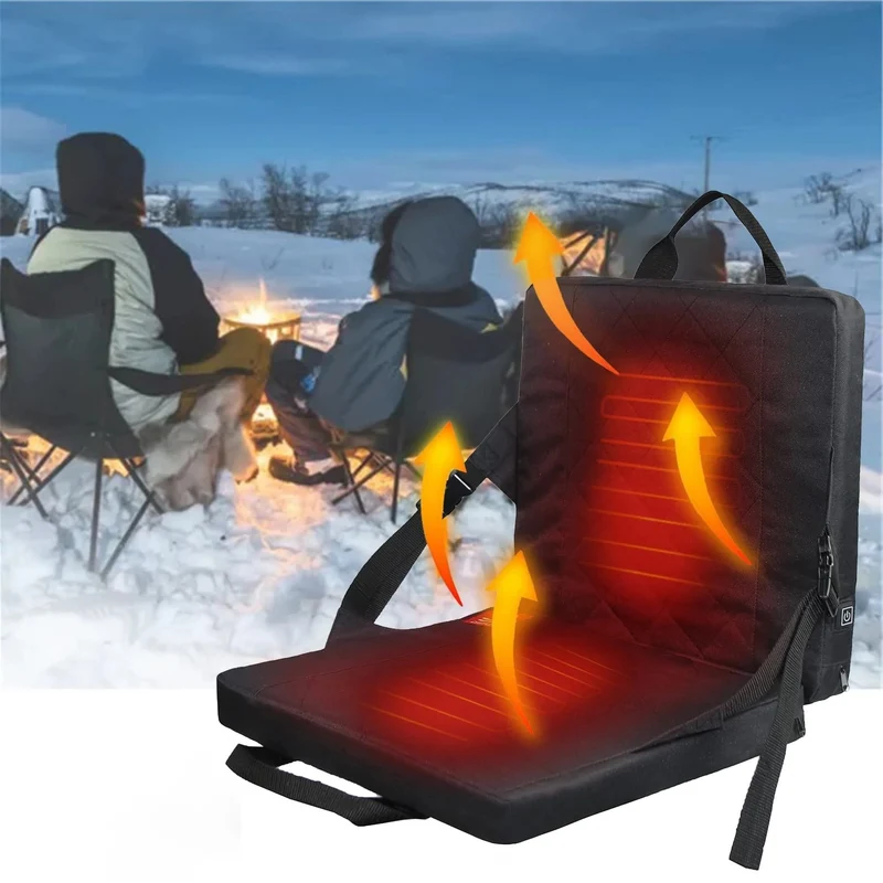 USB Heated Camping Seat with Folding Frame and Pocket