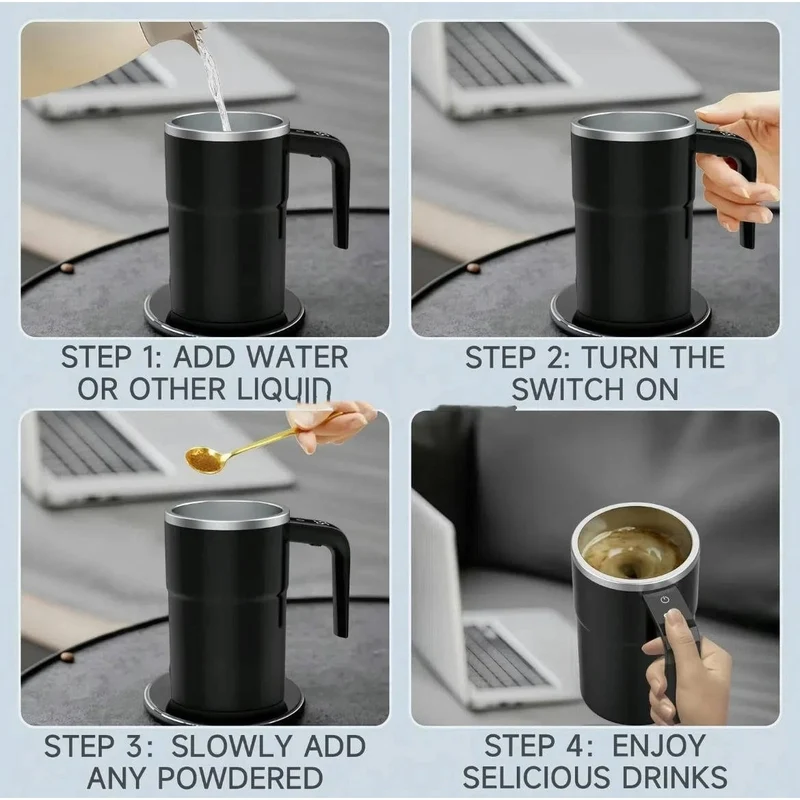 Self-Stirring Thermal Coffee Mug with Temperature Display for Coffee