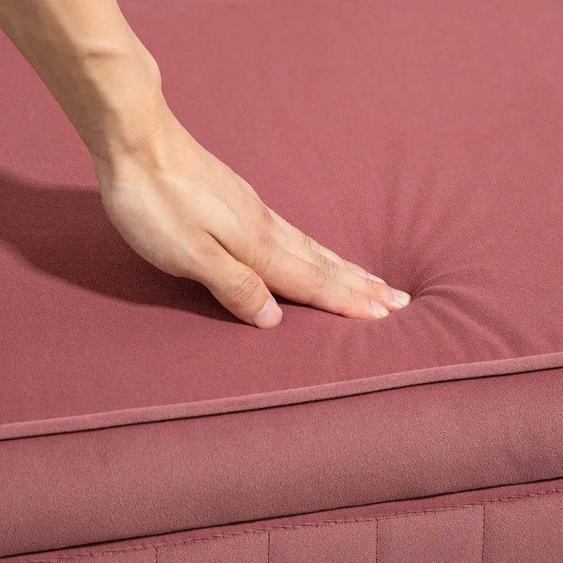 Panca Contenitore Ovale 108x44x43,5 cm Capienza da 72L con Coperchio Sollevabile in Velluto e Legno Rosa