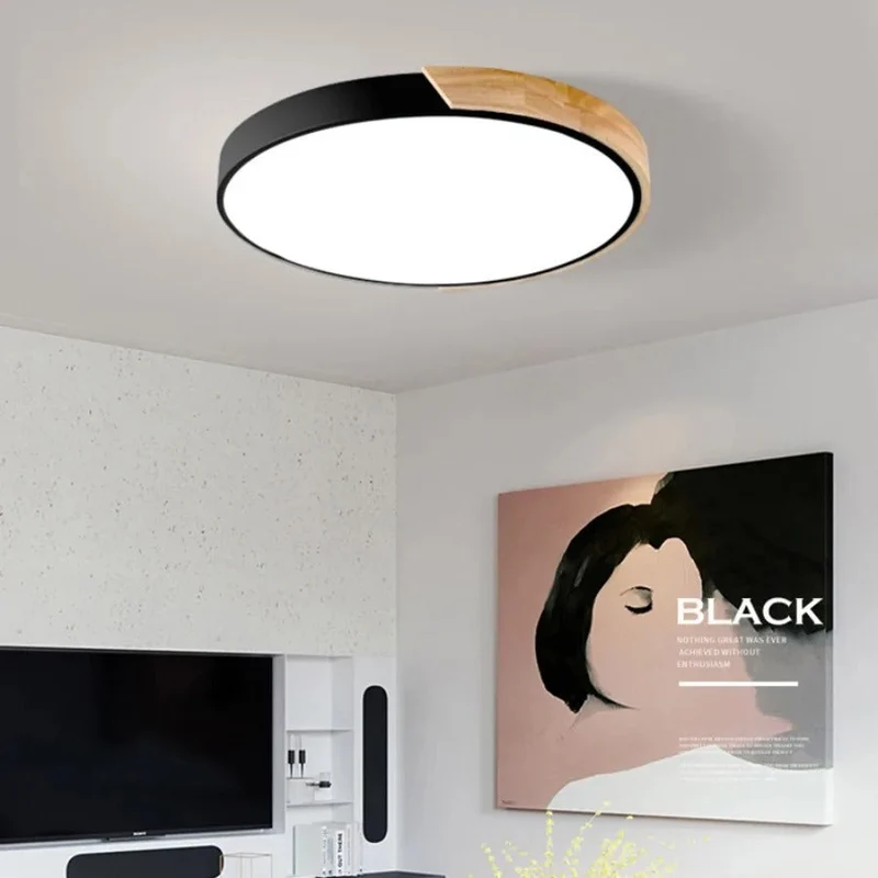 Modern Wooden LED Ceiling Flush Mount Lamp