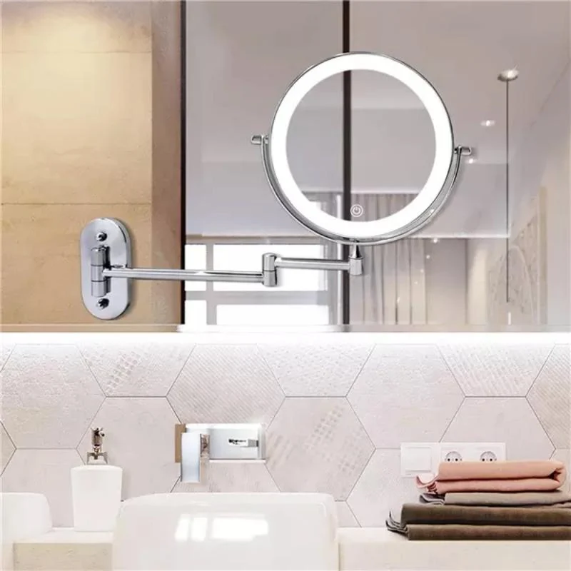 LED Wall Mirror with Chrome Frame and Magnification
