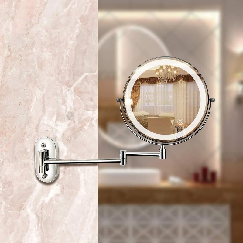 LED Wall Mirror with Chrome Frame and Magnification