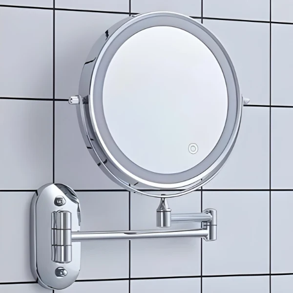 LED Wall Mirror with Chrome Frame and Magnification