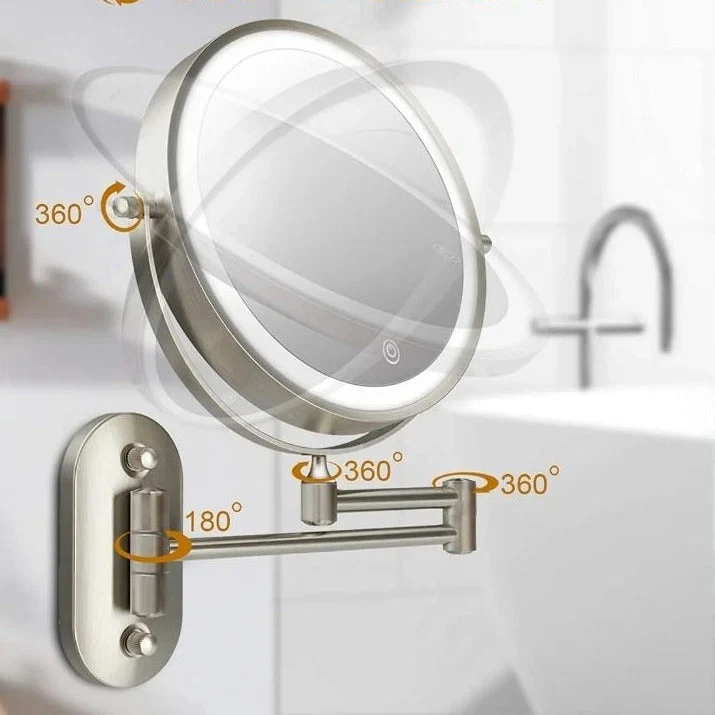 LED Wall Mirror with Chrome Frame and Magnification
