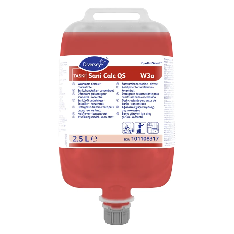 Disincrostante per il bagno in QuattroSelect Diversey TASKI Sani Calc QS W3a 2,5 litri DISPONIBILE IN 7 GIORNI LAVORATIVI