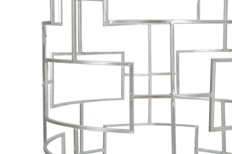 Porta Telefono Ice Ø40x70 cm in Ferro MDF e Specchio Argento