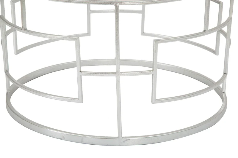 Porta Telefono Ice Ø40x70 cm in Ferro MDF e Specchio Argento