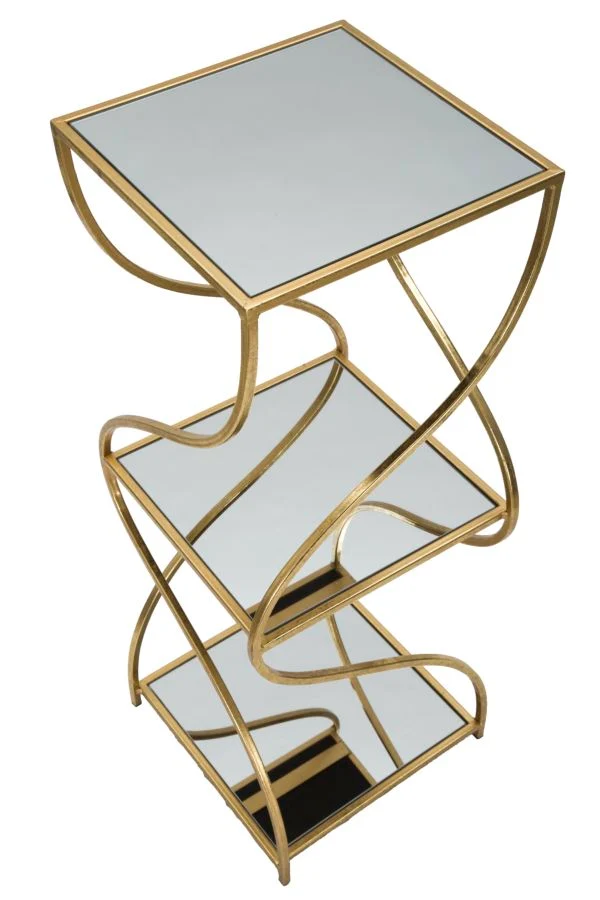 Porta Telefono Twisty Square 30x30x80 cm in Ferro e Specchio e MDF Oro