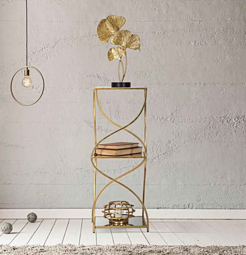 Porta Telefono Twisty Square 30x30x80 cm in Ferro e Specchio e MDF Oro