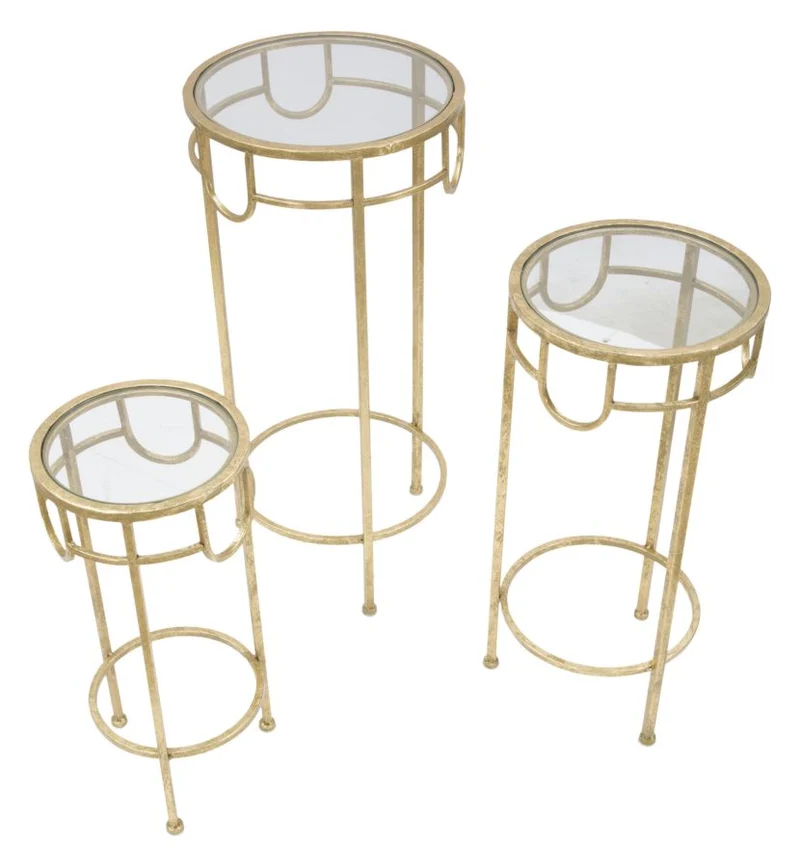 Porta Telefono Oro Set 3 Pz Ø33x70 -28x60-23x50 cm in Ferro e Vetro Oro