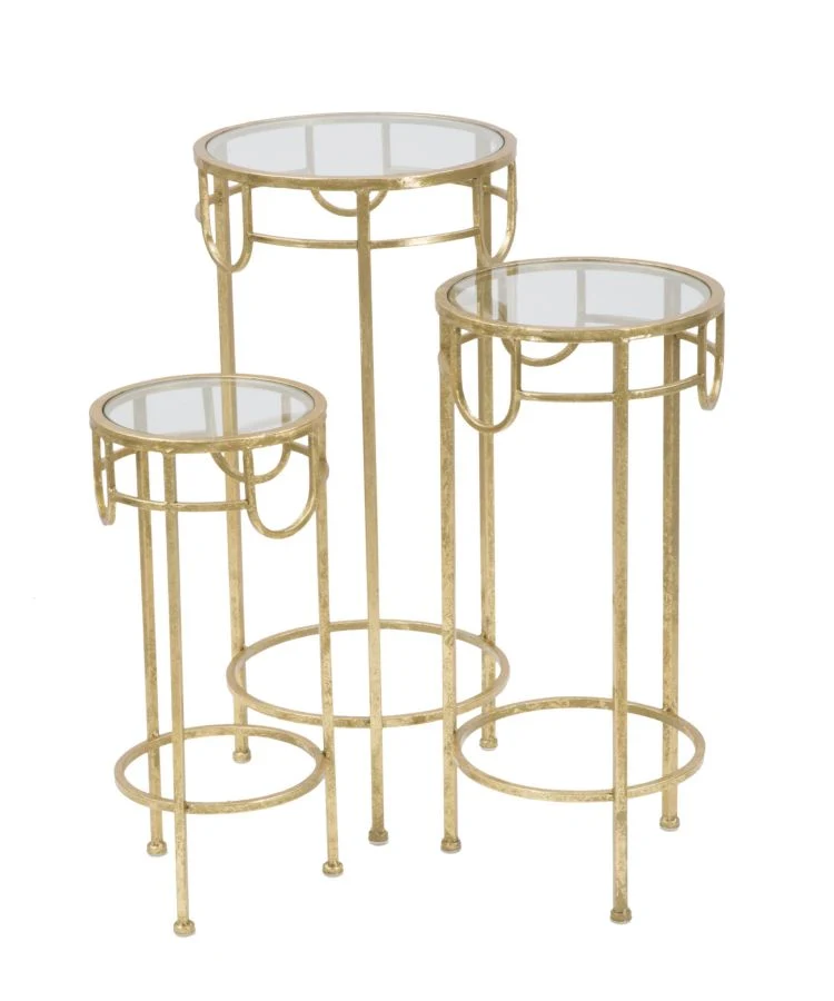 Porta Telefono Oro Set 3 Pz Ø33x70 -28x60-23x50 cm in Ferro e Vetro Oro