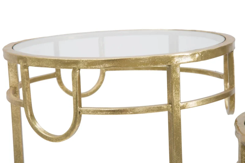 Porta Telefono Oro Set 3 Pz Ø33x70 -28x60-23x50 cm in Ferro e Vetro Oro