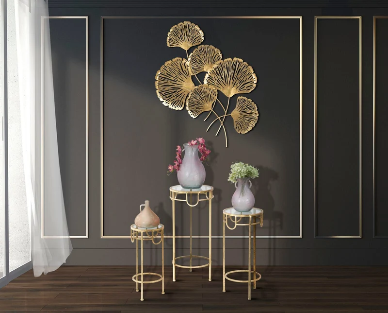 Porta Telefono Oro Set 3 Pz Ø33x70 -28x60-23x50 cm in Ferro e Vetro Oro
