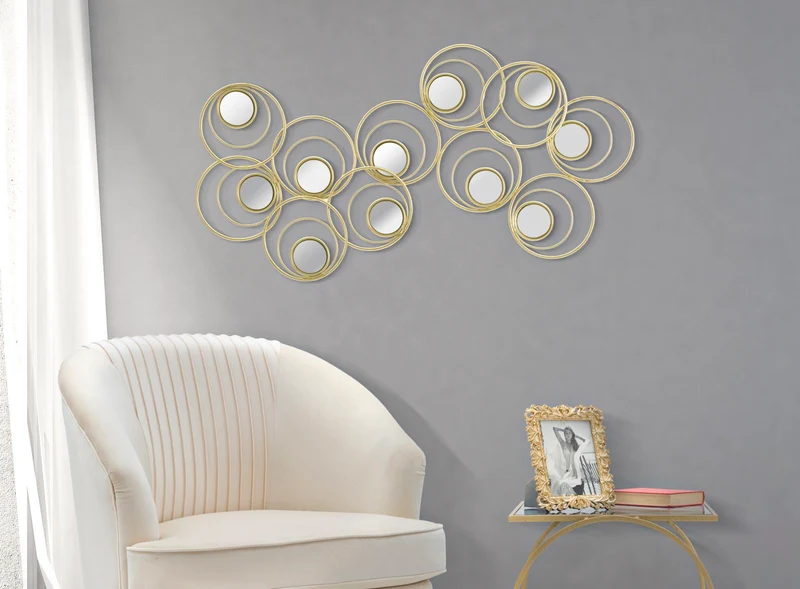 Pannello da Muro Mirror Simply 90x1,95x55 cm in Ferro MDF e Specchio Oro