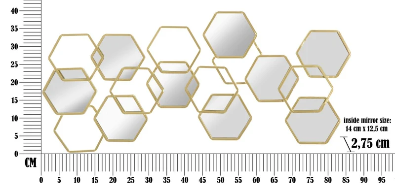 Pannello da Muro Alveare 87,5x2,75x40 cm in Ferro MDF e Specchio Oro