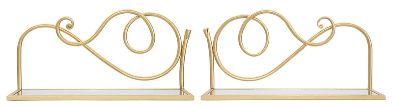 Comodino Mensola Coppia 41,5x18x20,5 cm in Ferro MDF e Specchio Oro