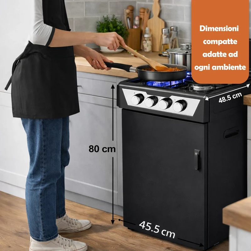 Cucina con Piano Cottura 4 Fuochi Gas da Esterni Nero Paravento e Portabombola