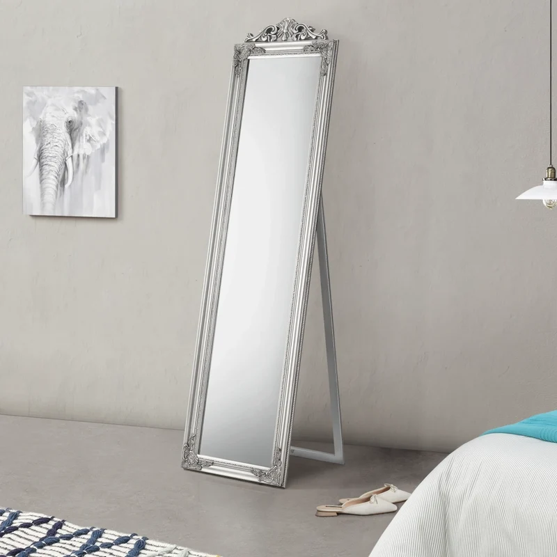 Specchio da Terra Arezzo a Figura Intera 160 x 40 cm Cornice in Eucalipto - Argentato [en.casa]
