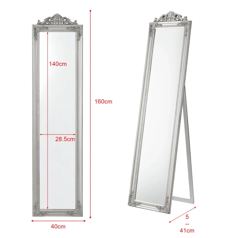 Specchio da Terra Arezzo a Figura Intera 160 x 40 cm Cornice in Eucalipto - Argentato [en.casa]