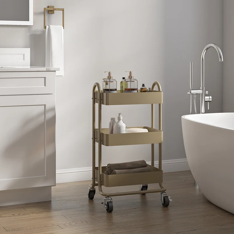 Carrello da Cucina 'Pyhäntä' in Acciaio con 3 Contenitori - color Cammello [en.casa]