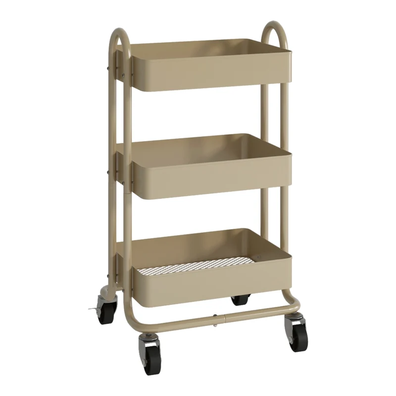 Carrello da Cucina 'Pyhäntä' in Acciaio con 3 Contenitori - color Cammello [en.casa]