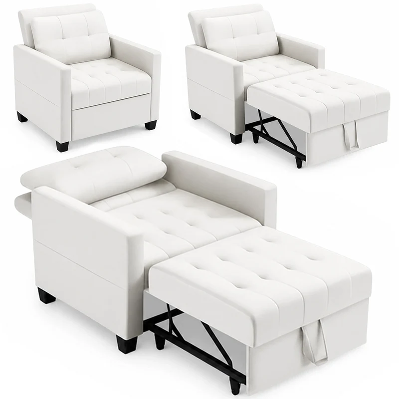 Poltrona Divano Letto Singolo Chaise Lounge Beige Seduta Imbottita Ergonomica