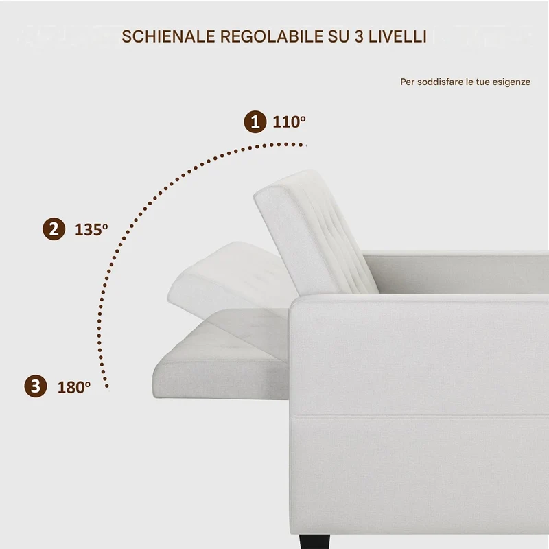Poltrona Divano Letto Singolo Chaise Lounge Beige Seduta Imbottita Ergonomica