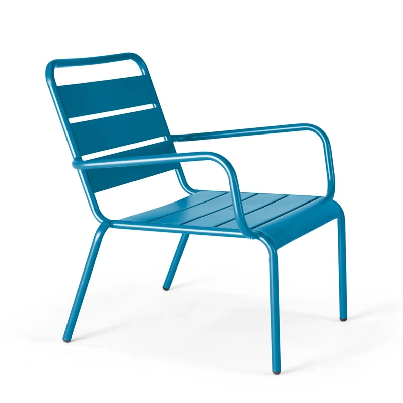 Oviala - Lotto di 2 poltrone relax con poggiapiedi grigio e blu pacifico
