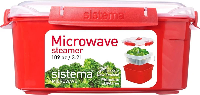 VAPORIERA PER MICROONDE CON CESTELLO RIMOVIBILE, 3.2 Lt, ROSSA