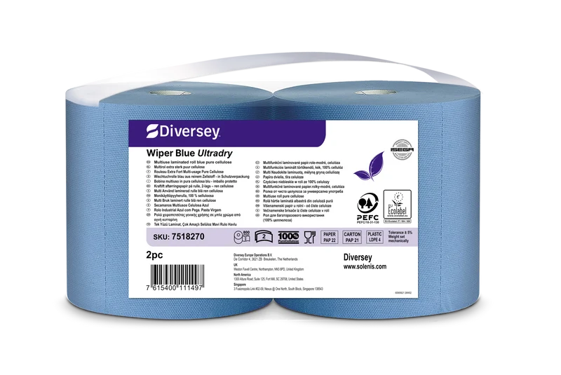 Bobina multiuso blu Diversey Wiper Blue Ultradry 176 m 2 pezzi DISPONIBILE IN 7 GIORNI LAVORATIVI