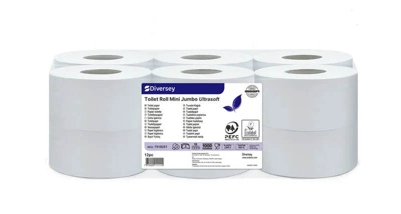 Carta igienica Mini Jumbo Diversey Toilet Roll Mini Jumbo Ultrasoft 145 m 12 pezzi DISPONIBILE IN 7 GIORNI LAVORATIVI