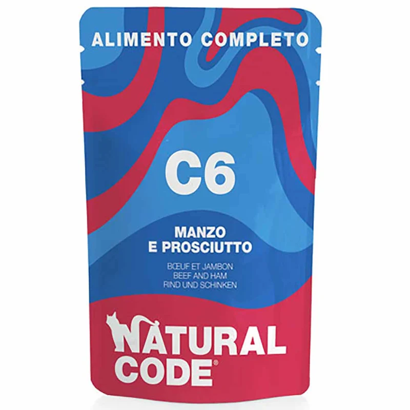 Busta Natural Code C6 Manzo e Prosciutto Alimento Umido per Gatti Adulti 70g