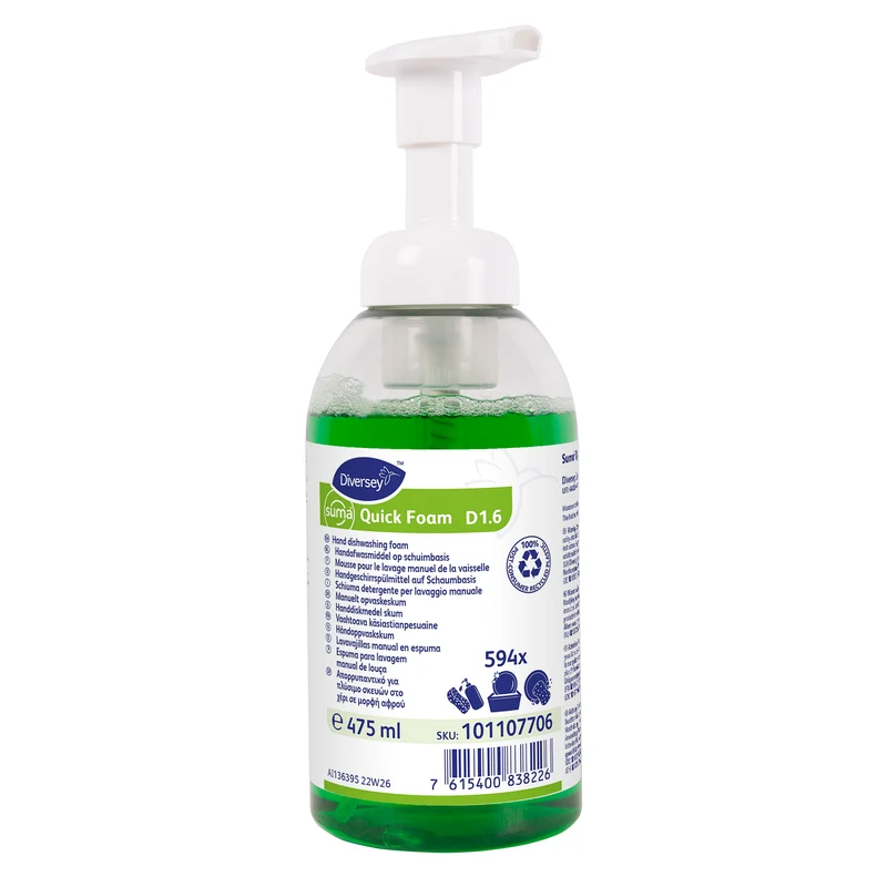 Detergente per lavaggio manuale stoviglie Diversey Suma Quick Foam D1.6 6x475 ml DISPONIBILE IN 7 GIORNI LAVORATIVI