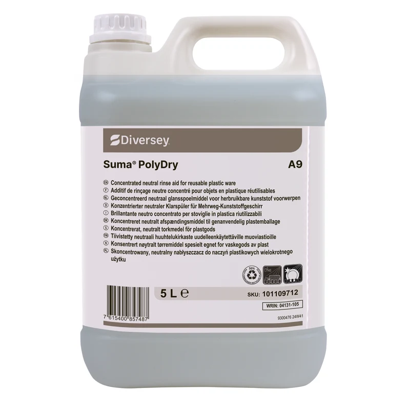 Brillantante neutro per stoviglie in plastica Diversey Suma PolyDry A9 5 litri DISPONIBILE IN 7 GIORNI LAVORATIVI
