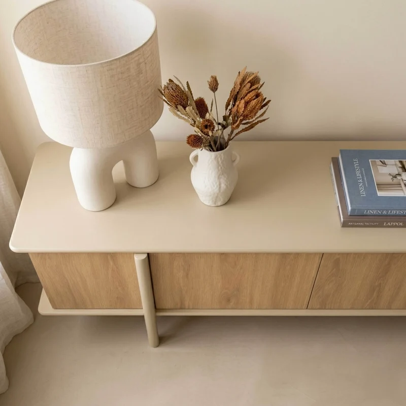 Oviala - Mobile porta TV effetto legno con 4 ante 180 cm crema