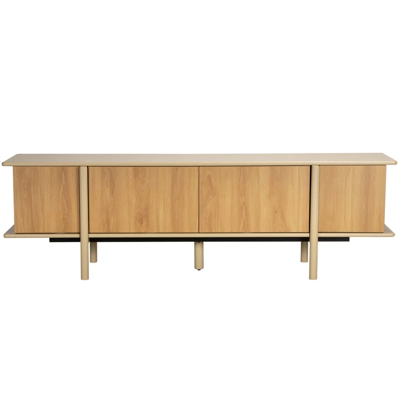 Oviala - Mobile porta TV effetto legno con 4 ante 180 cm crema