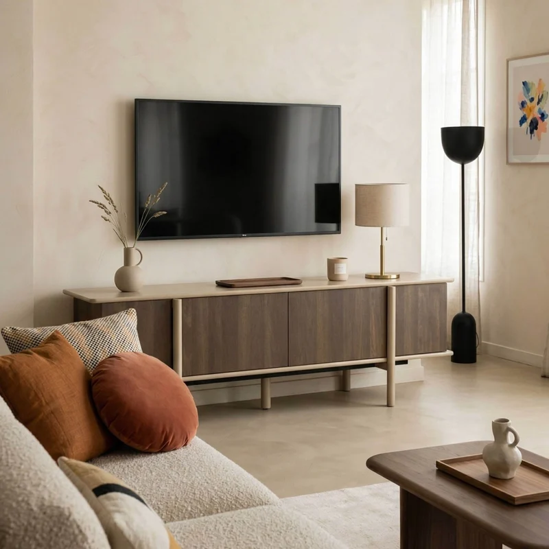 Oviala - Mobile porta TV effetto legno con 4 ante 180 cm tortora