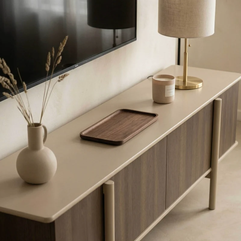 Oviala - Mobile porta TV effetto legno con 4 ante 180 cm tortora