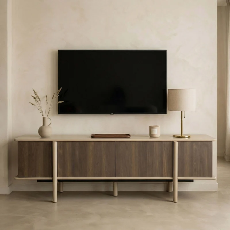 Oviala - Mobile porta TV effetto legno con 4 ante 180 cm tortora