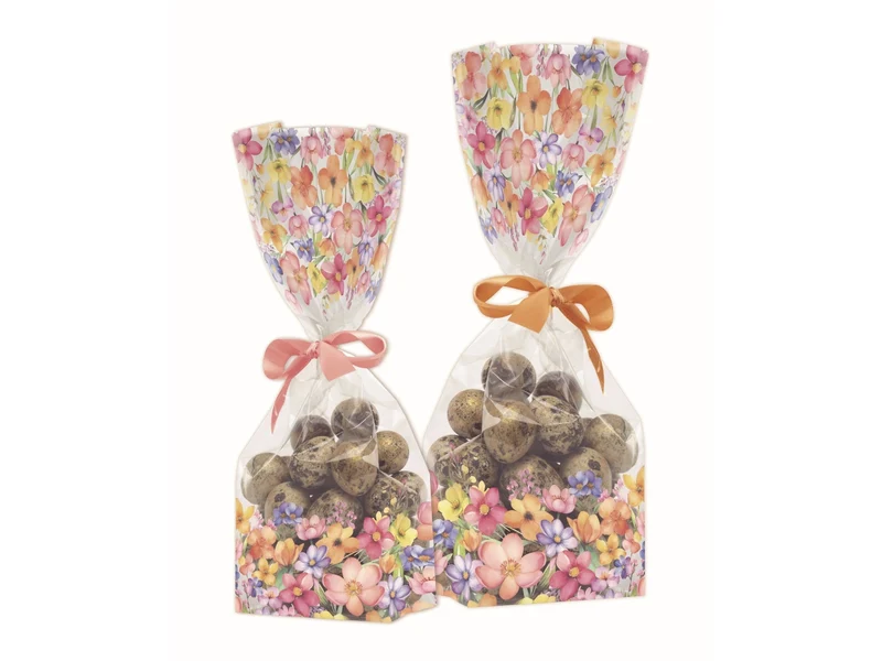 Buste trasparenti con stampa sweet flowers 8x24+4cm, confezione da 50 pezzi