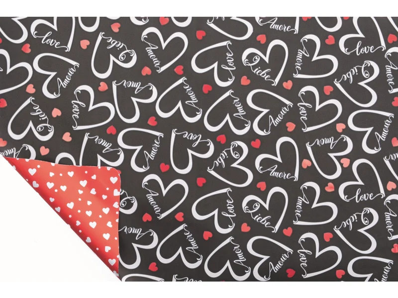 Bobina double face love heart 1x25mt fondo nero