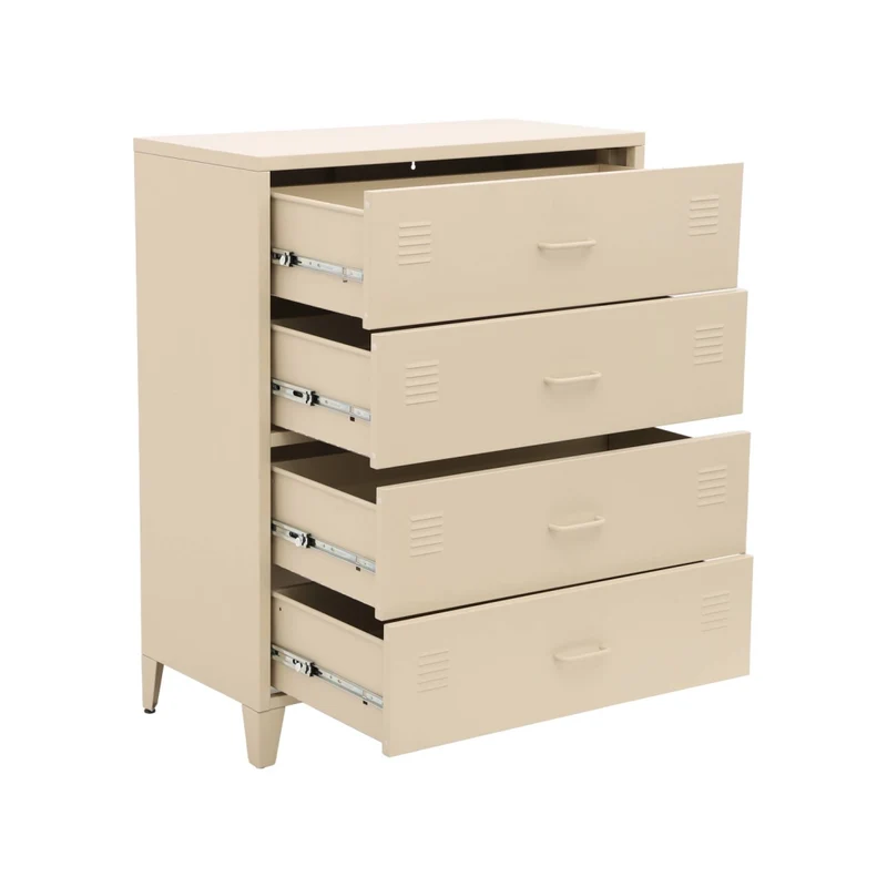 Cassettiera industriale in acciaio, 4 cassetti, beige
