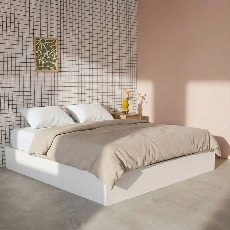 Letto contenitore con rete a doghe decorazione legno, 160x200cm ,
