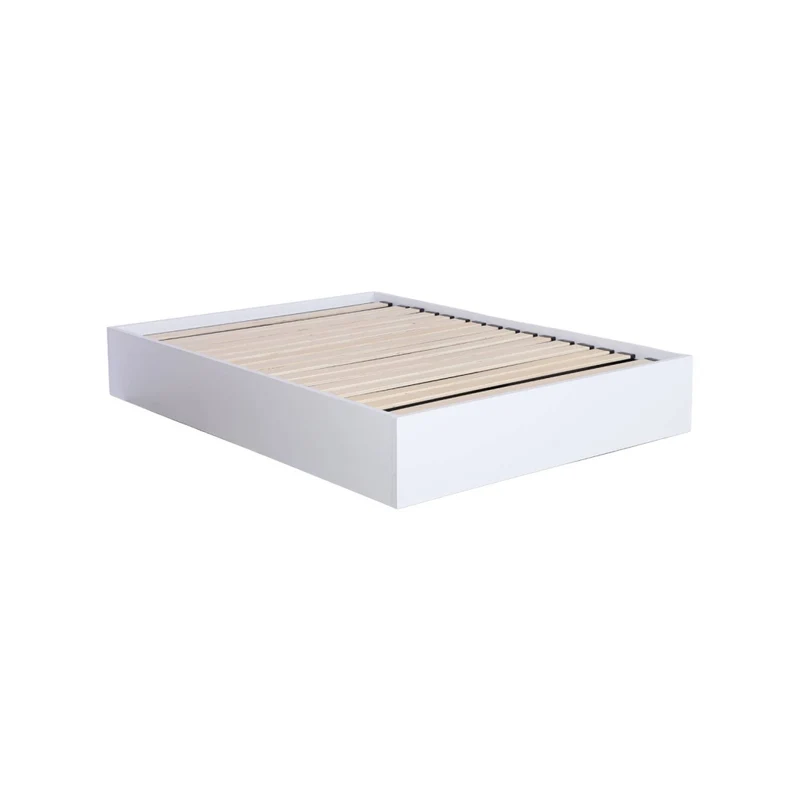 Letto contenitore con rete a doghe decorazione legno, 140x190cm,