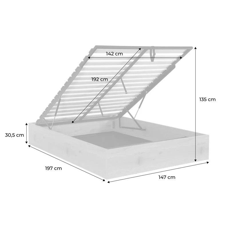 Letto contenitore con rete a doghe decorazione legno, 140x190cm,